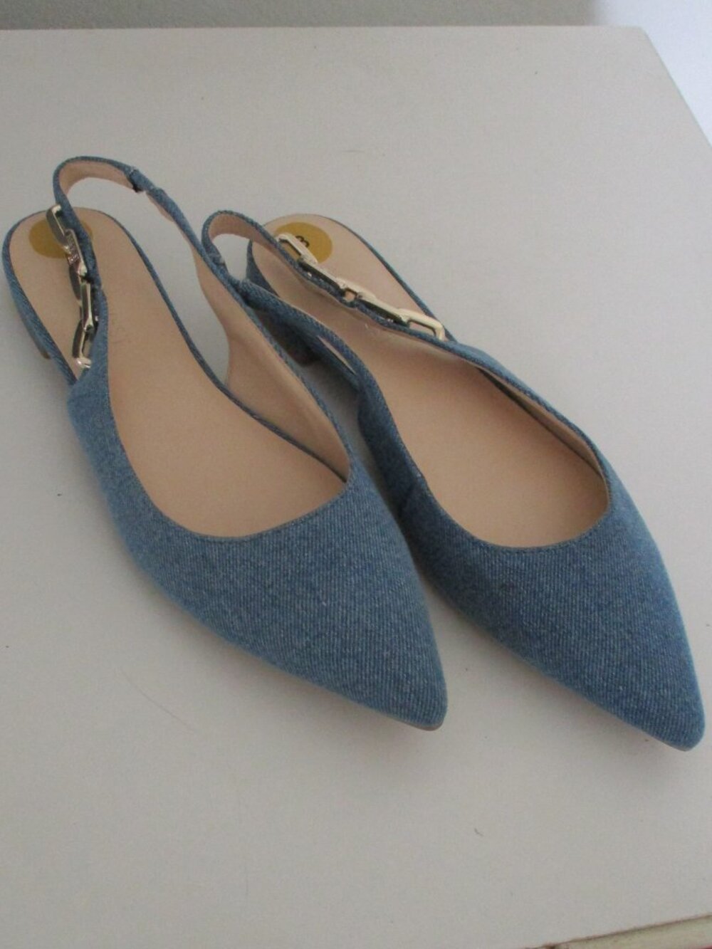 Nine West Licia3 Womens Denim Blue Textile Pointy Flat Slingback NWOB - Size 8M